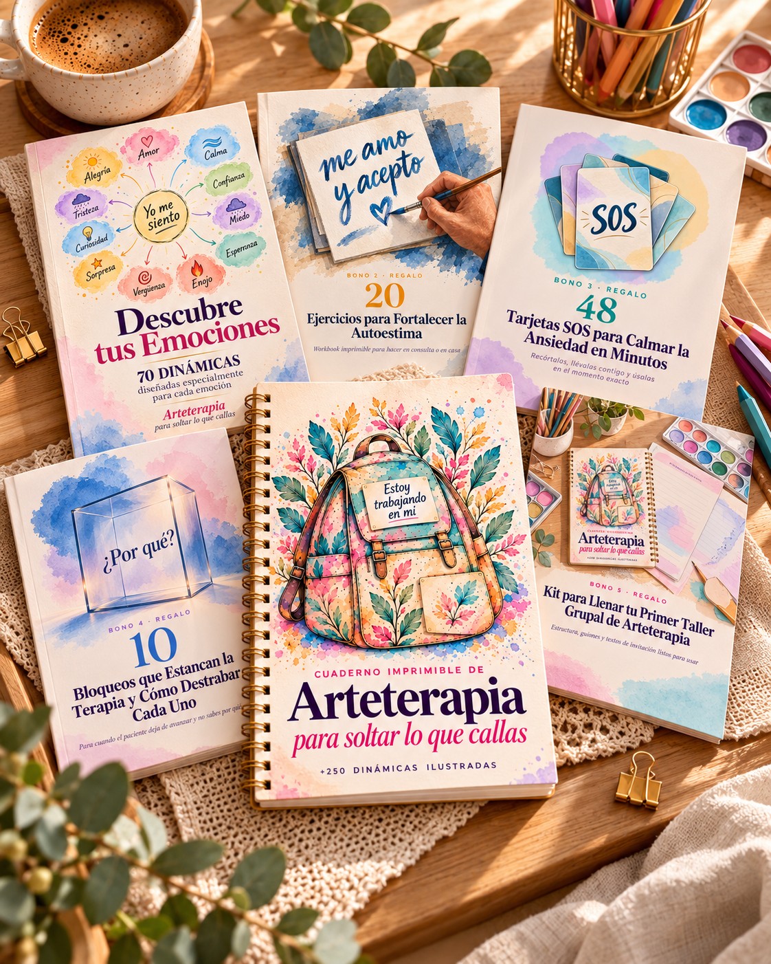 Pack completo de Arteterapia para Soltar lo que Callas con el cuaderno principal y los cinco bonos