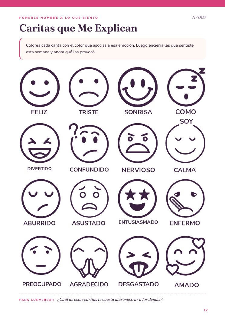 Página real del cuaderno: Caritas que Me Explican